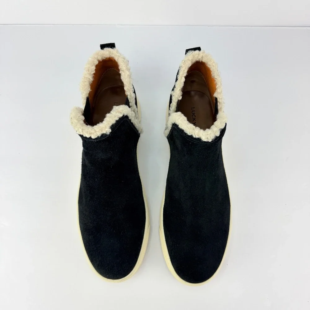 Lucky Brand 10M Laycia Black Suede Shearling Lined Womens Winter Ankle Boots - Picture 7 of 11